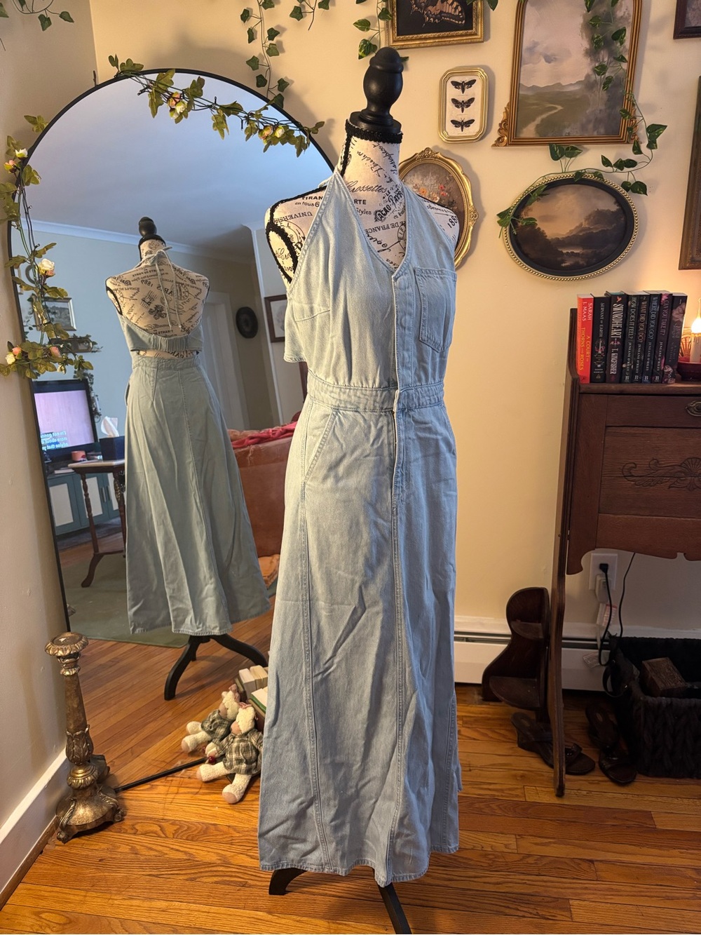 Light Blue Denim Halter Maxi Dress